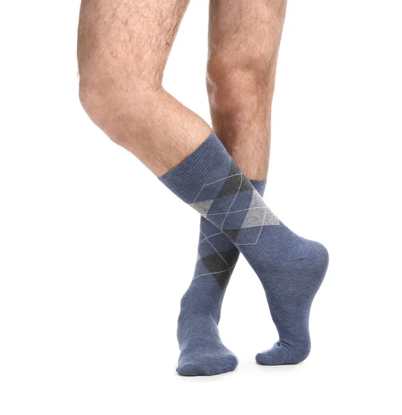 Male Legs Socks White Background — Stock Photo, Image