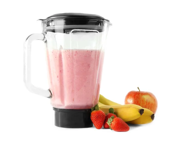 Αναμειγνύεται Συστατικά Για Υγιή Smoothie Λευκό Φόντο — Φωτογραφία Αρχείου