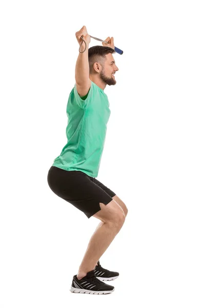 Sporty Young Man Training White Background — Stock Photo, Image