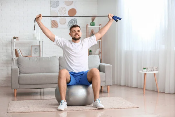 Sporty Young Man Training Home — Stock Photo, Image