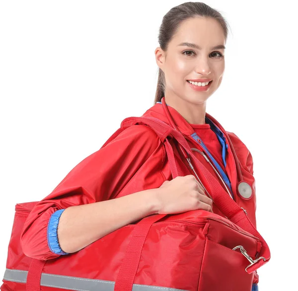 Female Paramedic Bag White Background — Stock Photo, Image