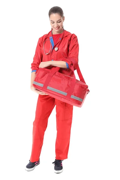 Female Paramedic Bag White Background — Stock Photo, Image