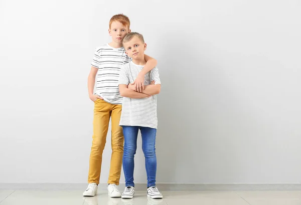 Cute Little Boys Light Wall — Stock Photo, Image