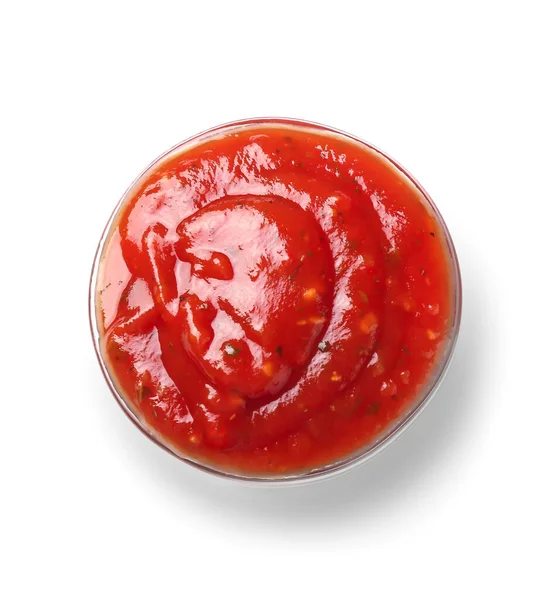 Cuenco Con Salsa Tomate Sobre Fondo Blanco — Foto de Stock