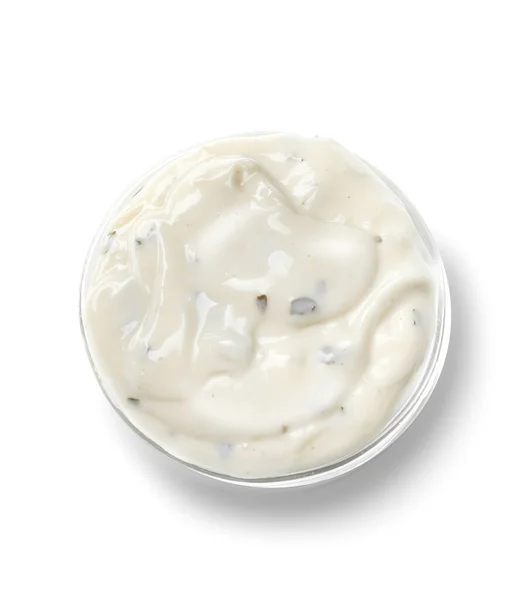 Bowl Tasty Sauce White Background — Stock Photo, Image