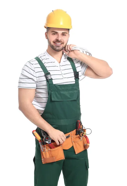 Hombre Guapo Trabajador Sobre Fondo Blanco —  Fotos de Stock