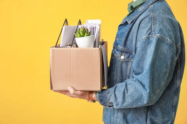 Fired Man Personal Things Color Background — Stock Photo, Image