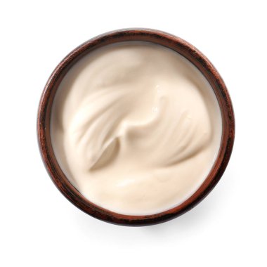 Beyaz zemin üzerine lezzetli yoğurt ile kase