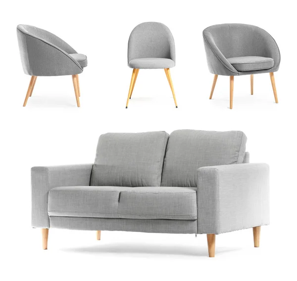 Set Moderner Möbel Auf Weißem Hintergrund — Stockfoto