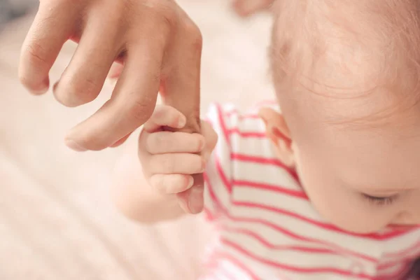 Cute Baby Holding Hand Father Closeup — Stock Photo, Image