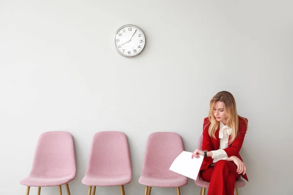 Young Woman Waiting Job Interview Indoors — Stock Photo, Image