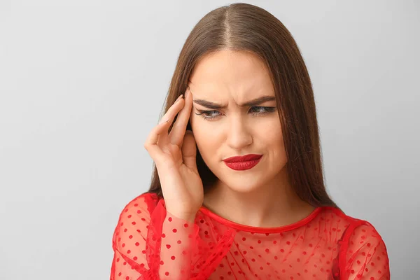 Stressed Young Woman Light Background — Stock Photo, Image