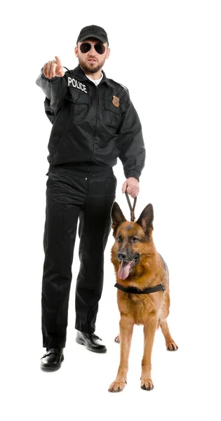 Man Politie Officier Met Hond Witte Achtergrond — Stockfoto