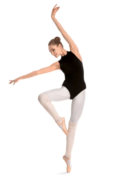 Bela Bailarina Jovem Fundo Branco — Fotografia de Stock