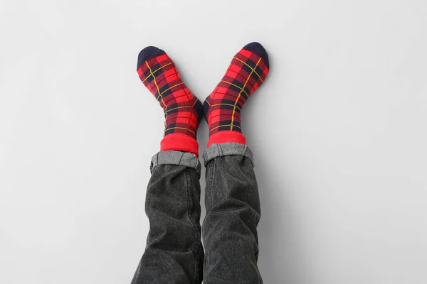 Legs Little Child Socks Jeans Light Background — Stock Photo, Image