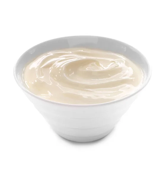 Ciotola Con Gustoso Yogurt Sfondo Bianco — Foto Stock