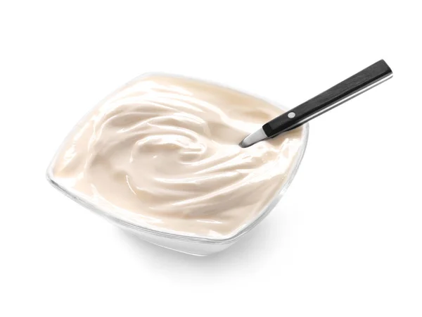 Bowl Tasty Yogurt White Background — Stock Photo, Image