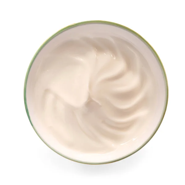 Cuenco Con Sabroso Yogur Sobre Fondo Blanco —  Fotos de Stock