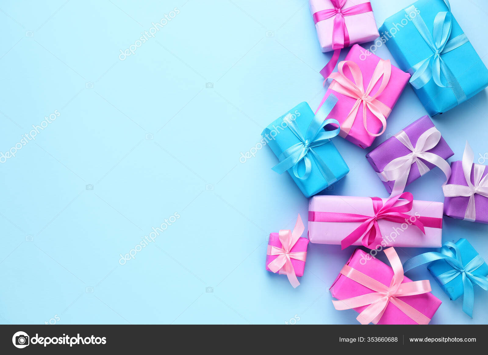 Many Birthday Gifts Color Background Stock Photo by ©serezniy 353660688