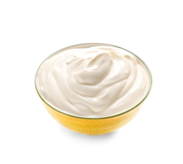 Miska Smaczny Jogurt Białym Tle — Zdjęcie stockowe