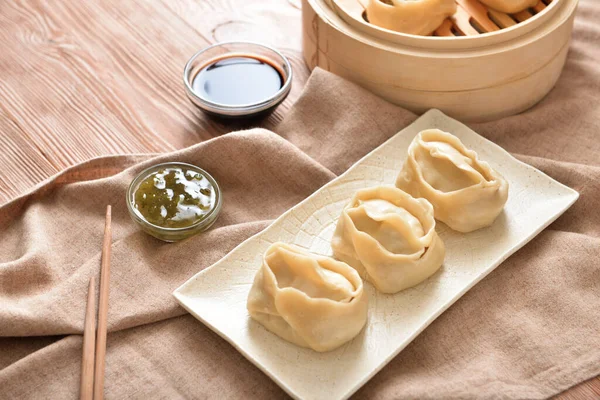 Plate Oriental Dumplings Table — Stock Photo, Image