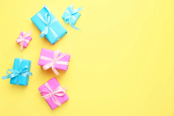 Many Birthday Gifts Color Background — Stock Photo, Image