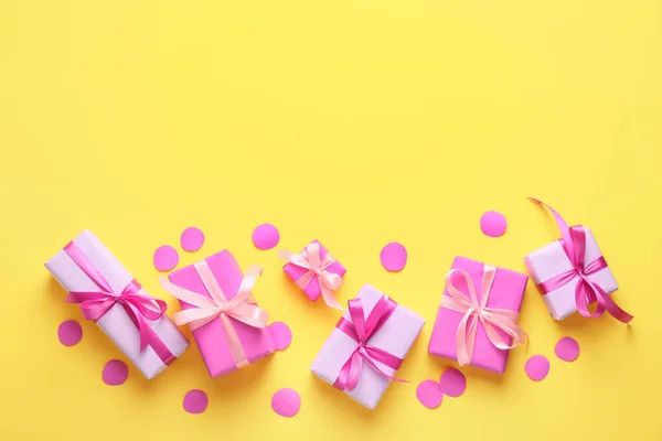 Many Birthday Gifts Color Background — Stock Photo, Image