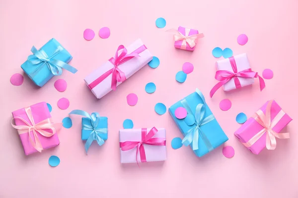 Many Birthday Gifts Color Background — Stock Photo, Image