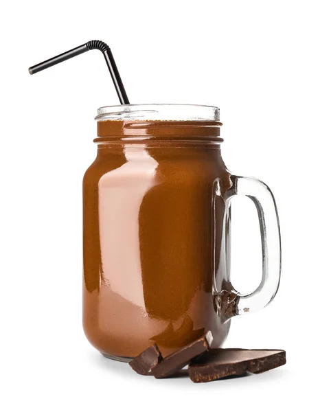 Mason Jar Hot Chocolate White Background — Stock Photo, Image