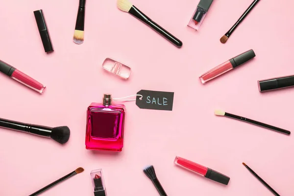 Bottle Perfume Makeup Cosmetics Color Background — Φωτογραφία Αρχείου