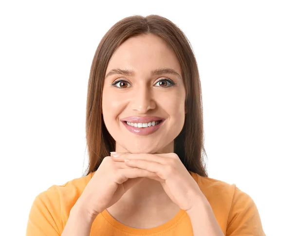 Young Woman Beautiful Smile White Background — Stock Photo, Image