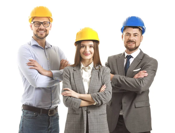 Grupo Ingenieros Sobre Fondo Blanco — Foto de Stock