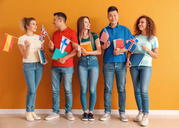 Young Students Language School Color Wall — Stock Photo, Image