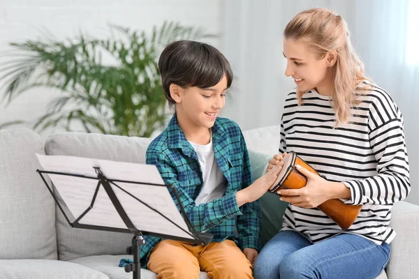 Private Music Teacher Giving Lessons Little Boy Home — Stock Photo, Image