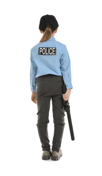 Carino Piccolo Agente Polizia Sfondo Bianco — Foto Stock