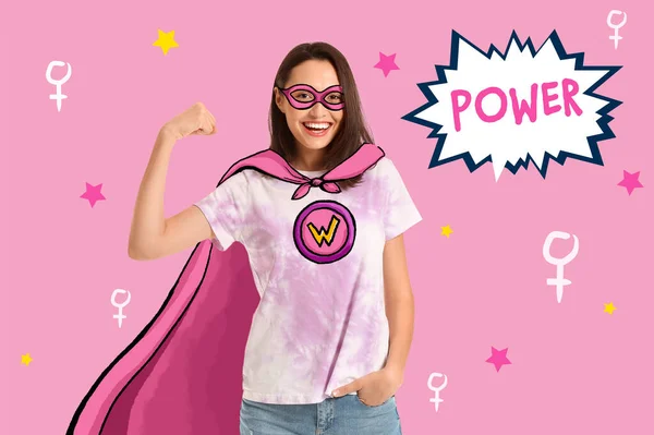 Woman Superhero Costume Color Background Concept Feminism — Stock Photo, Image