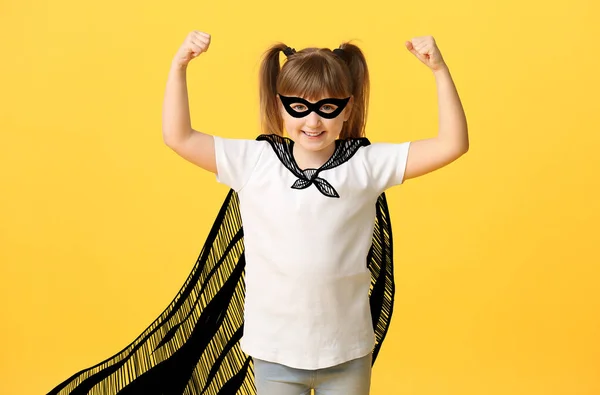 Little Girl Superhero Costume Color Background Concept Feminism — Stock Photo, Image