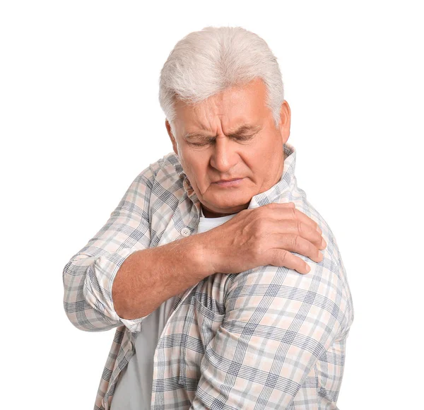 Senior Man Suffering Parkinson Syndrome White Background — Stock Photo, Image