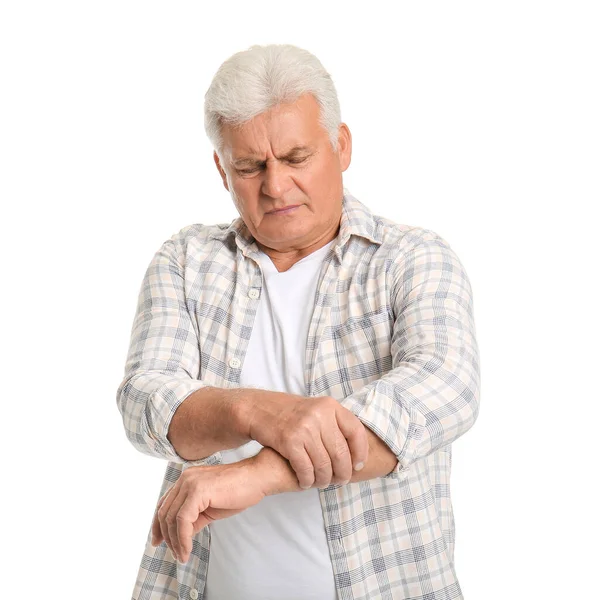 Senior Man Suffering Parkinson Syndrome White Background — Stock Photo, Image