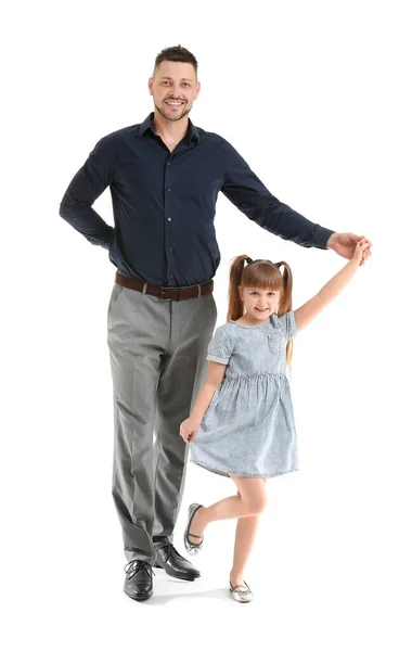 Babası Küçük Kızı Beyaz Arka Planda Dans Ediyorlar — Stok fotoğraf