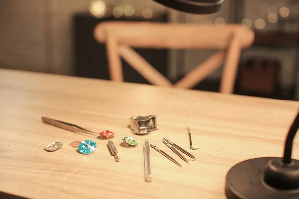 Gemstones Tools Table Jeweller Workshop — Stock Photo, Image