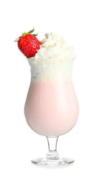 Glass Tasty Milkshake White Background — Stock Photo, Image