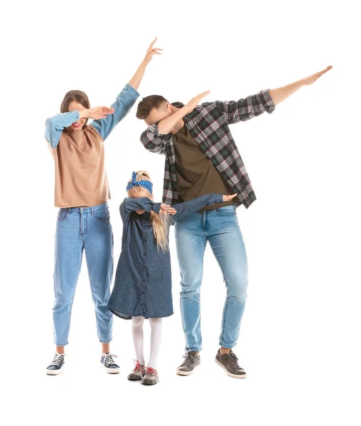 Happy Dancing Family White Background — Stock Photo, Image