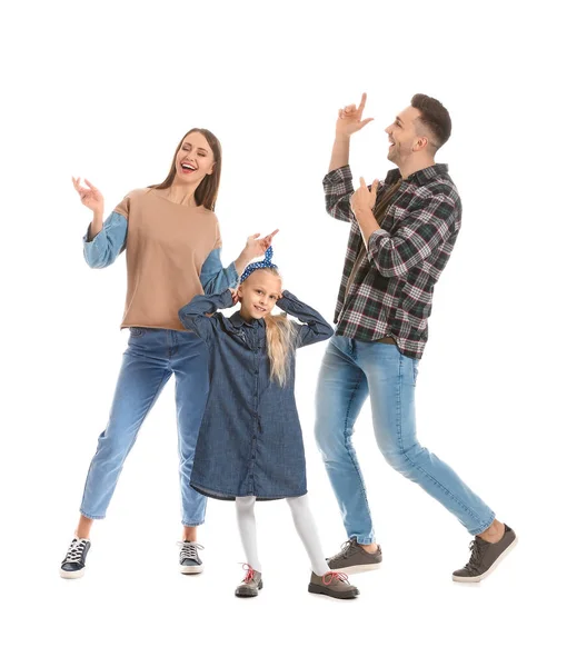 Feliz Familia Bailando Sobre Fondo Blanco — Foto de Stock