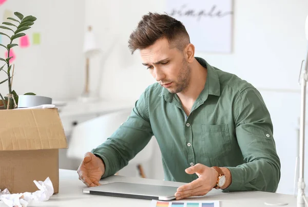 Sad Fired Man Sitting Table Office — Stock Photo, Image