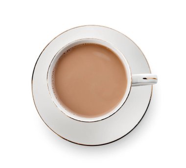 Beyaz arka planda bir fincan sıcak kakao.
