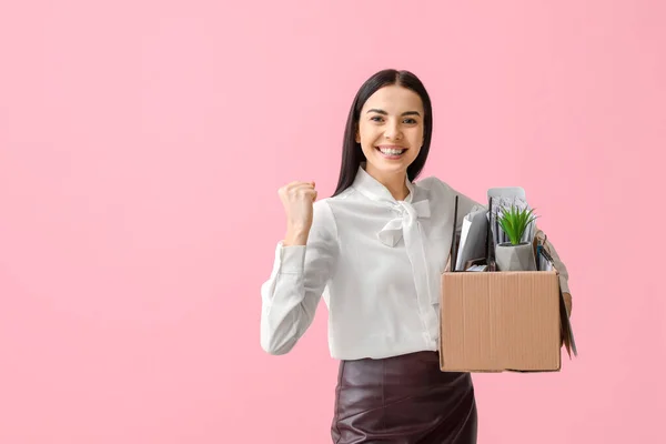 Happy Fired Woman Color Background — Stock Photo, Image