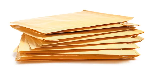 Veel Enveloppen Pakketten Witte Achtergrond — Stockfoto