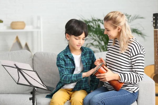 Private Music Teacher Giving Lessons Little Boy Home — Stock Photo, Image