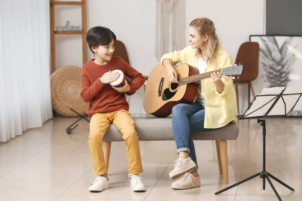 Private Music Teacher Giving Lessons Little Boy Home — Stock Photo, Image